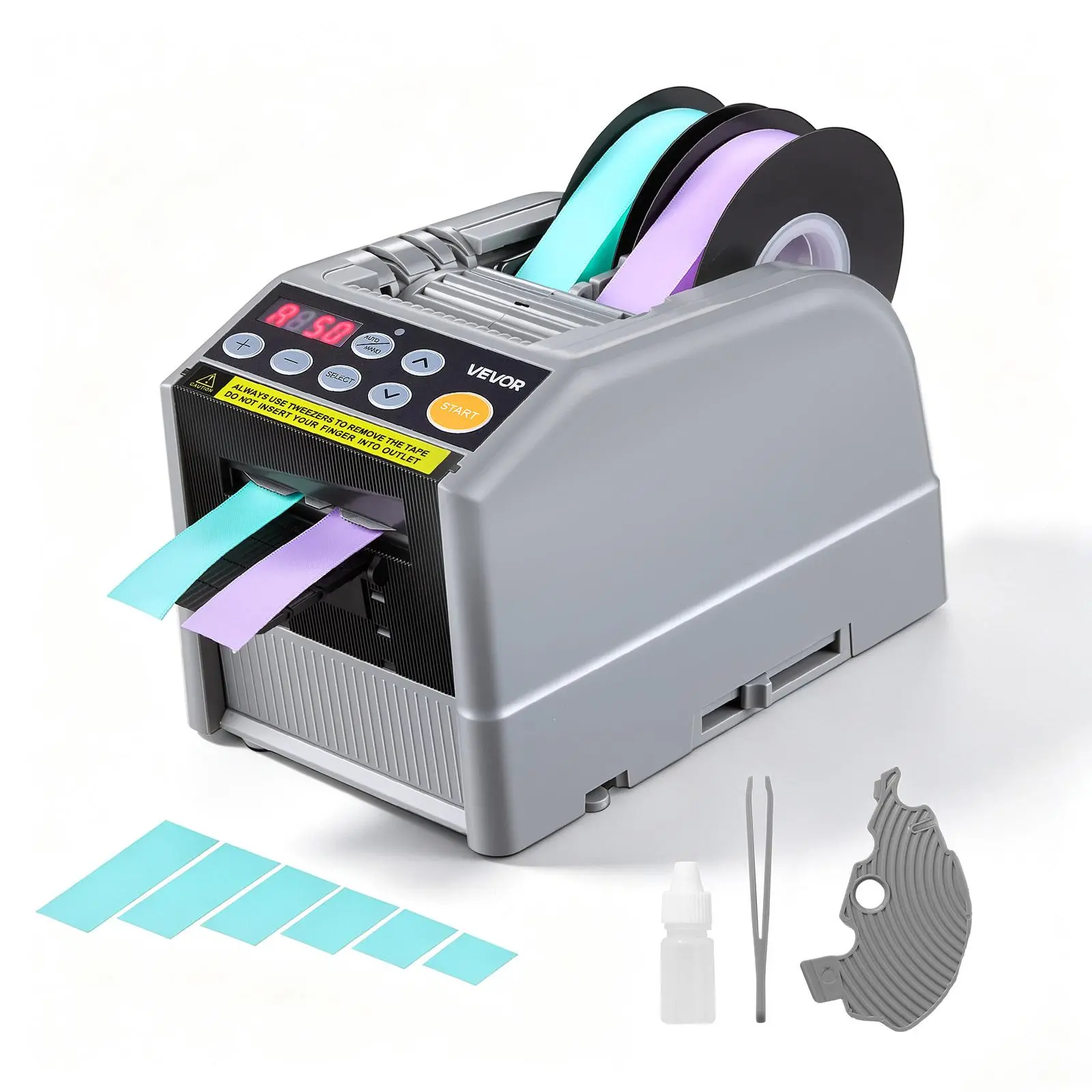 VEVOR Automatic Tape Dispenser 999mm Max Cut Length Electric Ribbon Cutter, 110V Electric Automatic Tape Cutter, Dual-Tape Capability, Fits 6–60mm Width Tape for Shipping, Packaging & Gift Wrapping