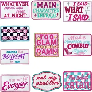 10pcs Fashion Unique Phrases English Slogan Embroidery Patches, Trendy DIY Sewing Badges, Hot Glue Iron-On Fabric Stickers for Bags Shoes Clothes