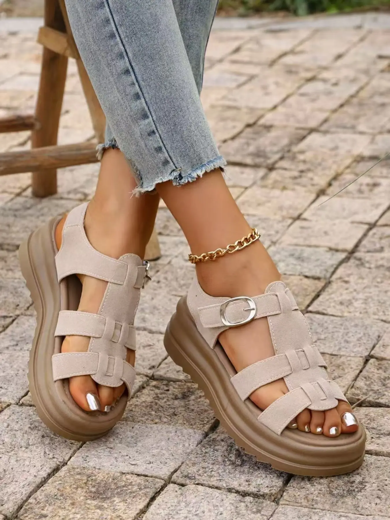 Women's Fashion Solid Color Gladiator Sandals, Adjustable Open Toe Platform Shoes, Casual Summer Footwear, Lightweight Breathable Comfort