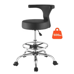 VEVOR Rolling Stool with Back Support, 500 lbs Weight Capacity, Height Adjustable, Thick Cushion Ergonomic PU Leather Seat, 360° Swivel Round Rolling Stool Chair for Dental, Salon, Clinic, Black