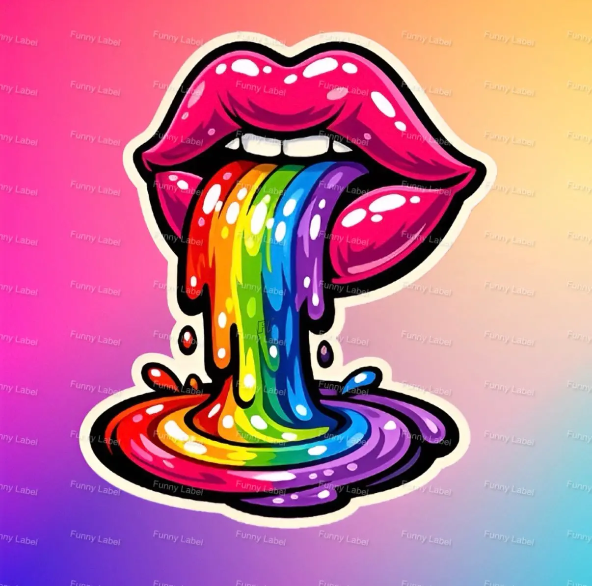 Holographic Psychedelic Pout-Melting Rainbow Lips Permanent Adhesive Stickers for DIY Scrapbooking & Stamping, Adhesive Stickers Stickers, Permanent Sticker Stickers