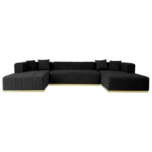 Olivia Black Velvet U-Shape Corner Sofa