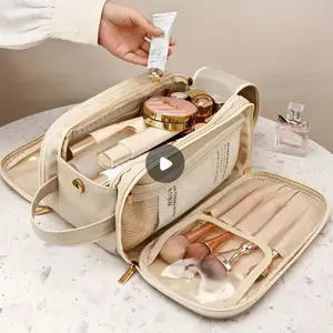 womens best folding double sided zipper makeup bag quilted leather travel with compartments brush holder