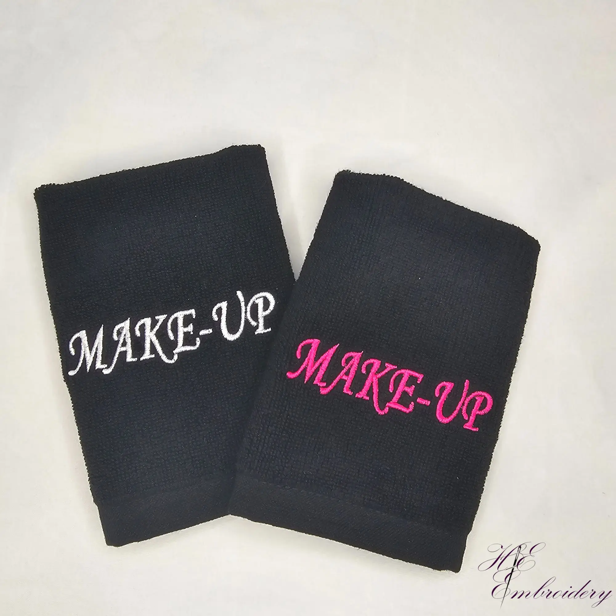 Makeup Removal Embroidered Reusable Towels - Soft Plush Cotton 12 x 12 Washcloths - Black - MakeUp