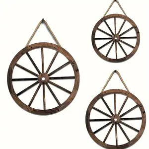 Wagon Wheel Decor Wooden Western Cowboy Party Decorations Set - 3pcs for Bar Garage, Indoor & Outdoor Room Decoration, Rustic Style Ornaments