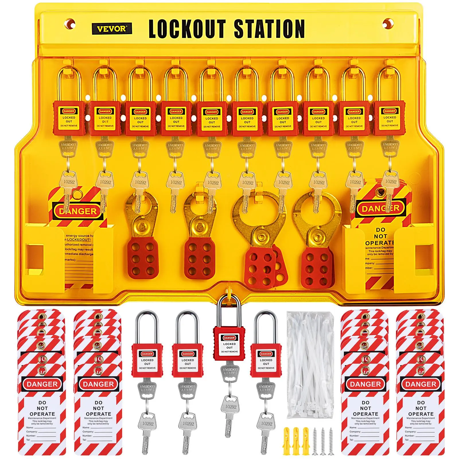 【Fallpicks】VEVOR 58 PCS Lockout Tagout Kit - Lockout Devices Kit with Chem-Resist PP Box, Corrosion-Proof Padlocks, Tags, Steel Shackle, Write-In PVC Tags, Hasp, Zip Ties for Industrial Machinery Safety & Industrial Users
