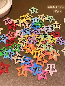 20/30pcs Dopamine Color Star Hair Clips, Sweet Y2K Style, Random Print, Punk Fashion, All Seasons, Cute Hair Accessories
