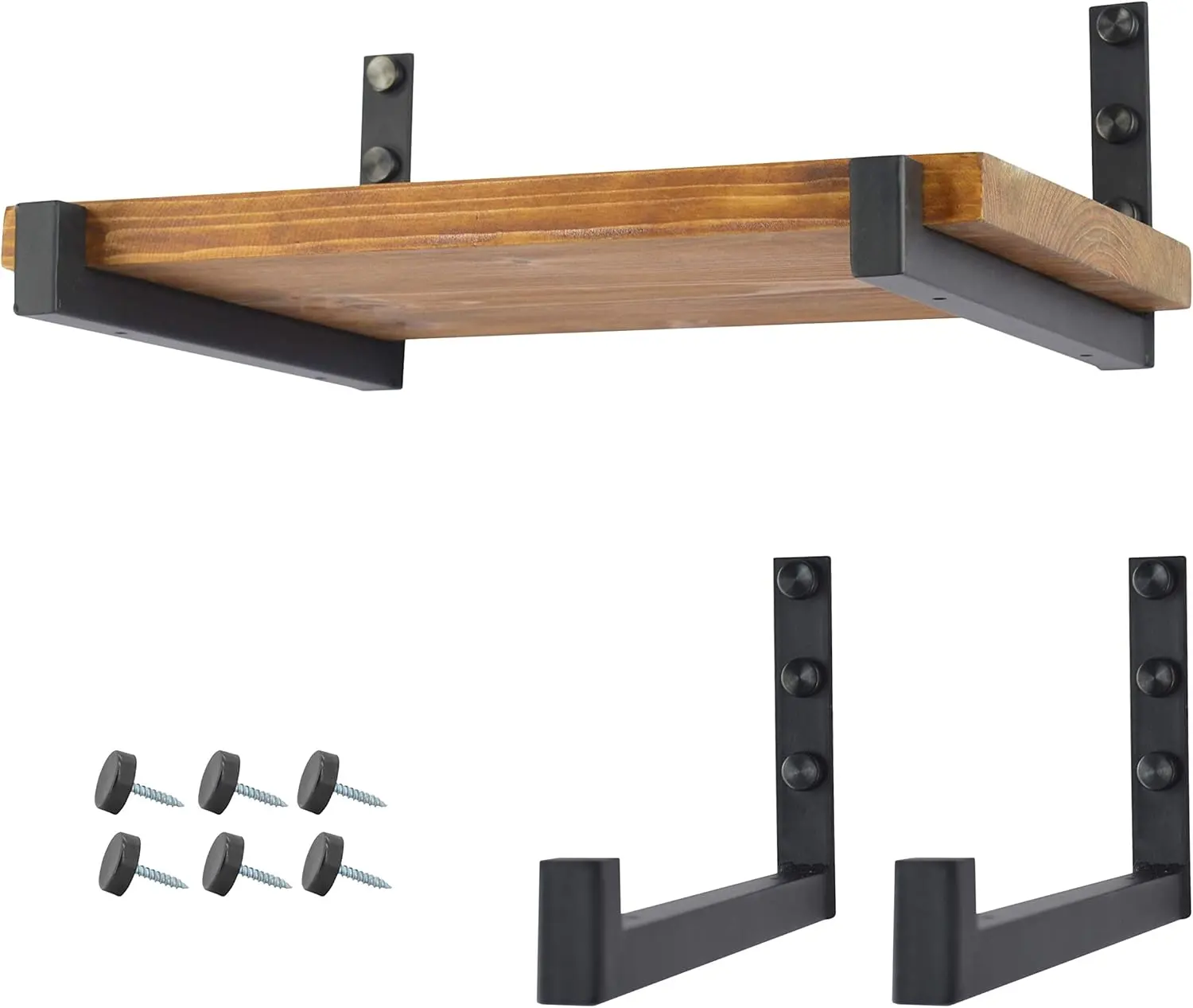 (2 Pack) Heavy Duty Iron Wall Mounted Floating Shelf Brackets - U-Shape with Lip, Matte Black, Solid Pipe, Multi-Size (8in,10in & 2 More), Ideal for Shelves for Bedroom & Bathroom Home Decor, Mounting Brackets
