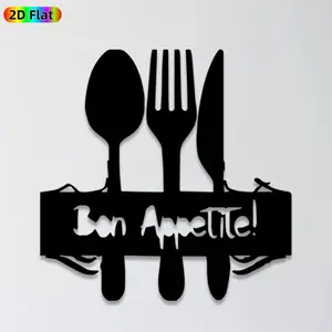 1pc Cutlery & "Bon Appétit" Metal Wall Art, Stylish Kitchen Utensil Statue Mural, Ideal Gift for Christmas, Thanksgiving, Kitchen Decor Enthusiasts, Powder-Coated Metal Wall Decor Wall Sculptures, Perfect for Dining Room Wall & Patio Fence Decor Lovers