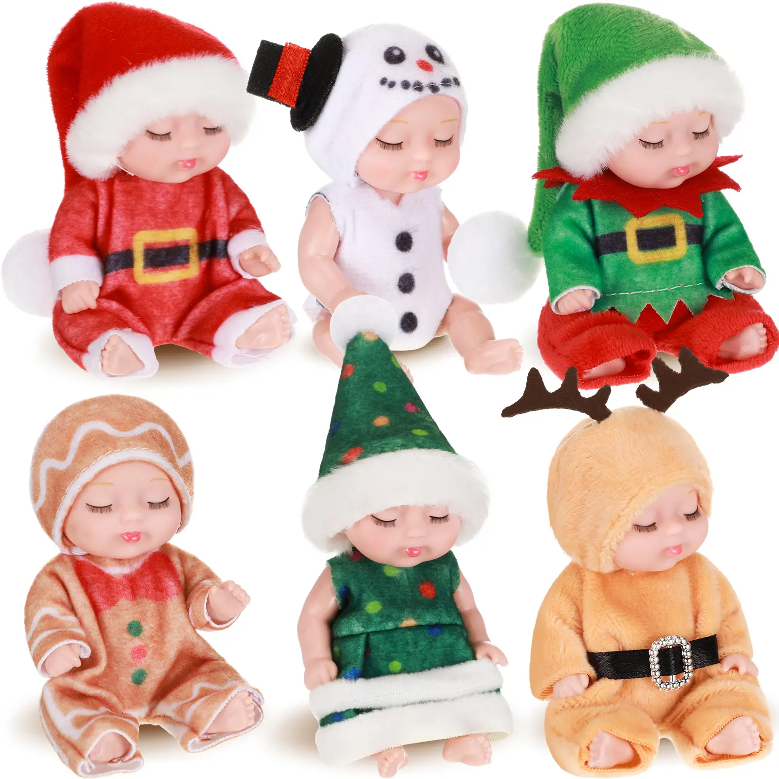 Gejoy 6/12 Pcs Christmas Mini Reborn Doll 4 Inch Vinyl Full Body Lifelike Dolls with Weighted Cloth Gifts for Little Girls  Christmas Party Favors Christmas Stocking Stuffer Christmas Tree Decor Creative Birthday Festival Gift Idea