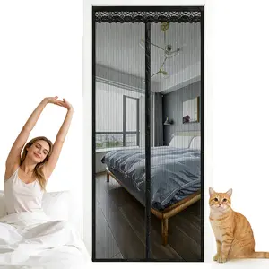 Heavy Duty Magnetic Screen Door - Fits 30''/36'' x 80'' Doors - Diamond  Mesh Curtain - Hands-Free Magnetic Closure - Keeps Bugs Out & Fresh Air In - Pet & Kid Friendly - Full Frame Hook & Loop- Black