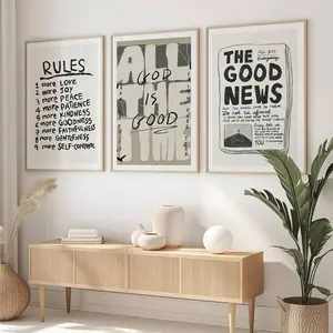 3 Piece God Is Good Retro Vintage Style Posters, Bedroom Living Room Sofa Background Encouragement Quotes Wall Art, Newspaper Style Unframed Decor, Quote Prints, Print, Decoration, Vintage Design