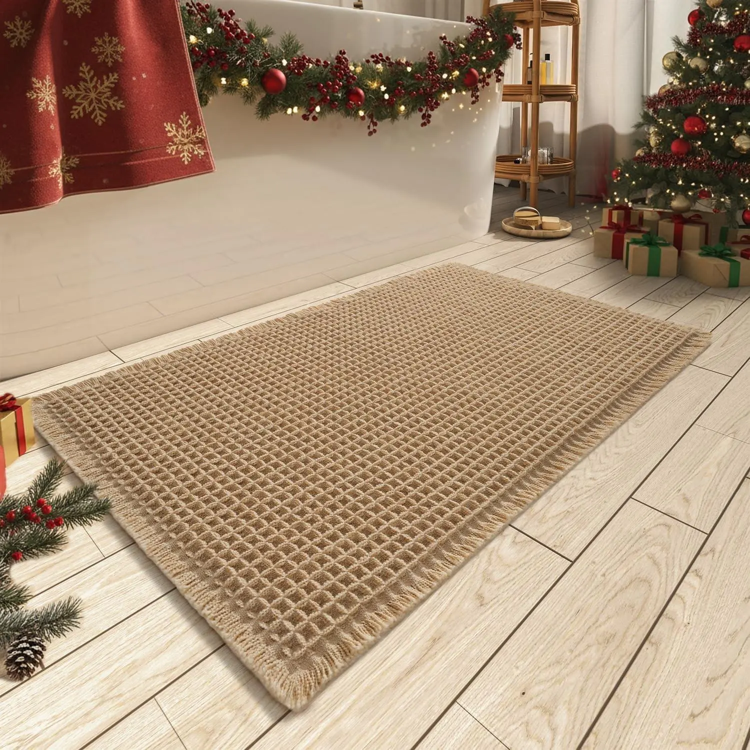 Upgraded Modern Anti-Skid Grid Pattern Rectangle Bathroom Mat - Super Absorbent, Rubber Back, Soft Washable Bathroom Rug Set for Modern Home Decor, Home Essential Accessory