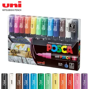12pcs/set Japan Uni POSCA Markers Water-based Acrylic Marker Pen POP Painting Graffiti Art Supplies PC-1M 0.7mm School Supplies Multi Functional Pigment High Pigment