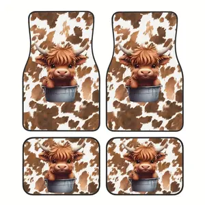 4pcs Car Non-Slip Floor Mats with Cute Highland Cow Pattern for Vehicle Interior Accessories, Car Accessory, Durable and Easy-to-Clean - for All-Season Protection, Great for Thanksgiving, Car Decorations