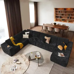 Cloud Sectional Couches for Living Room,Modular Sectional Sofa No Assembly,Plush Corduroy Large U Shaped Floor Couch Set with Deep Seat Chaise Lounge