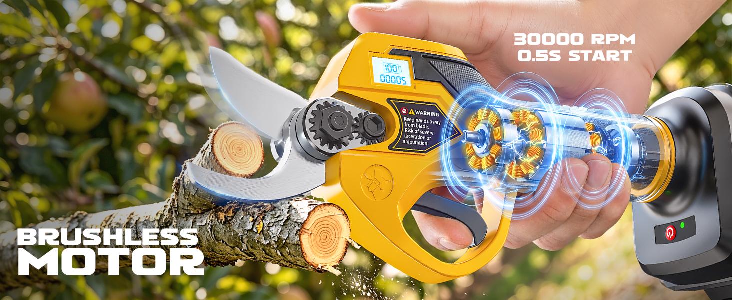 Brushless Electric Pruning Shears Compatible with DeWalt 20V Battery【Battery NOT Included】, Cordless Tree Trimmer with 30mm Max Cutting Opening, 2-Speed Adjustable, LCD Display Battery Level & Mode, SK5 Steel Blade for Garden Orchard
