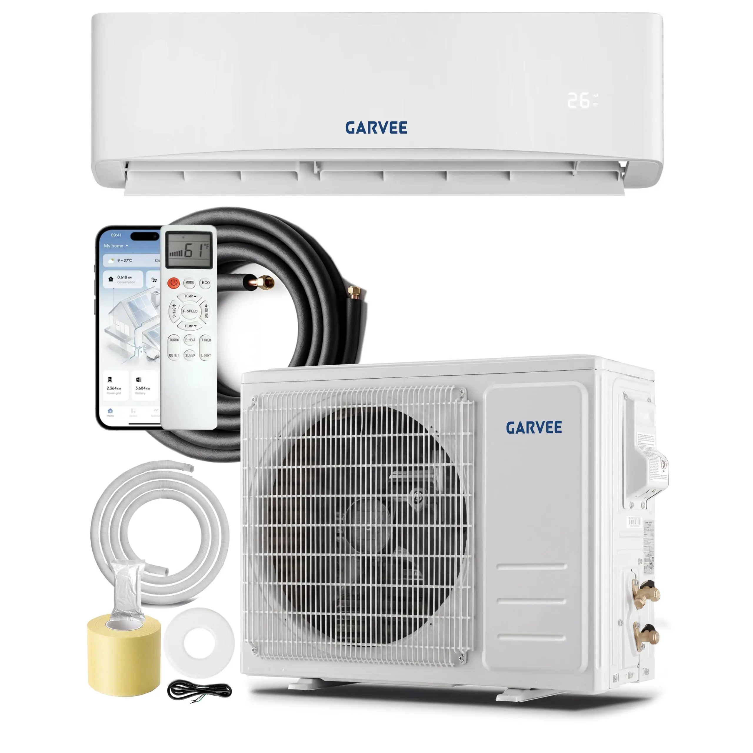 GAOMON Ductless Mini Split AC-Heating Wall Mount Heat Pump System, 12000 BTU, 17 SEER2 Inverter Setup, Cools Up to 750 Sq. Ft, 230V, Wi-Fi Control Enabled, Works with Alexa