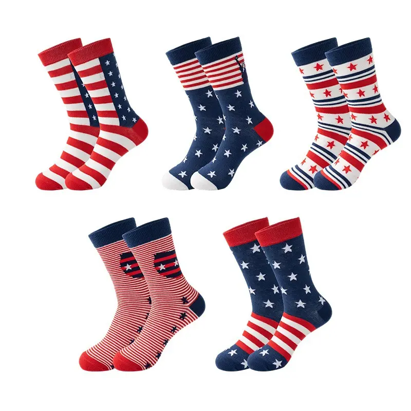 5 Pairs Unisex American Flag Socks Patriotic Fourth of July July 4th Independence Day USA Stars and Stripes Dress Crew Socks Crazy Funny Novelty Socks Value Multi-pack for Men Women