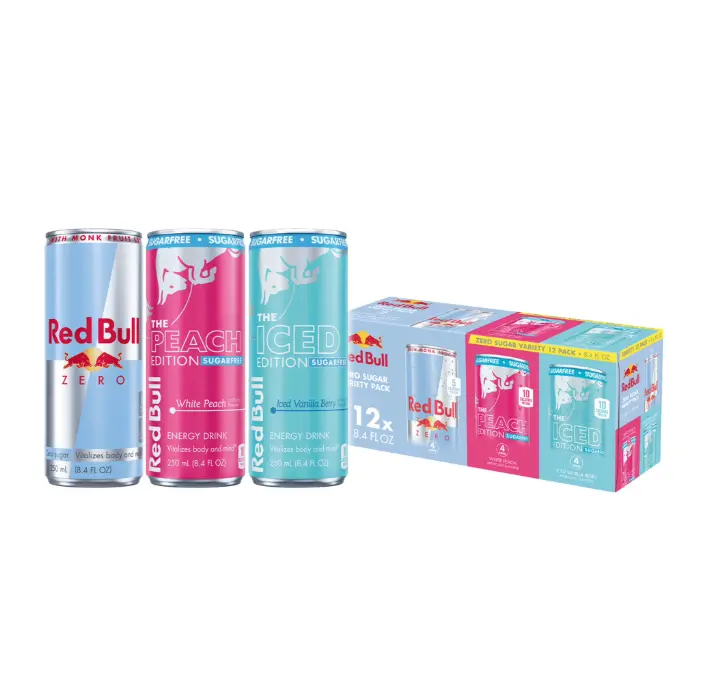 Red Bull Energy Drink SugarFree Variety Pack, Zero, Peach, Iced Vanilla Berry