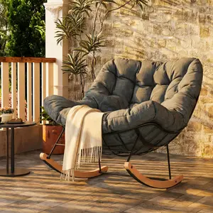 FLEXISPOT Oversized Papasan Egg Rocking Chair with Thick Cushion & Bonus Pillow, Heavy-Duty Outdoor Glider Lounge Patio Furniture, Durable Steel Frame for Patio, Living Room,summervibes
