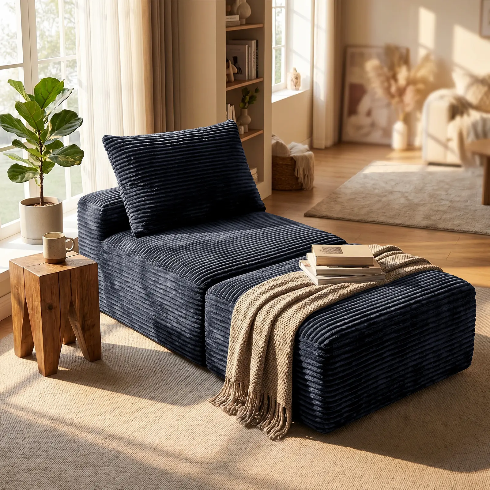 ELHRSWW Sturdy Durable Ribbed Corduroy Boneless Couch - Modern Upholstered Sectional, 3-Person Modular L-Shaped Couch, Single Accent Chair, Deep Seating Ergonomic Sink-In Design, No Assembly, Custom L-U Layouts, Sold Separately for Apartment & Living Room