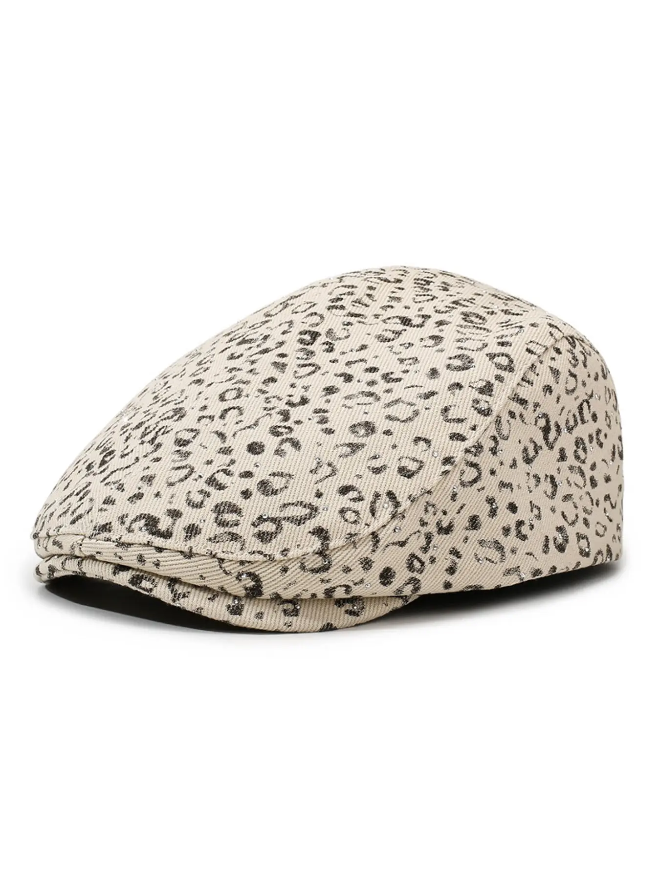 Unisex Vintage Leopard Print Beret Hat, Adjustable Rhinestone Design, Perfect for Weekend Parties, Holidays, Casual Streetwear