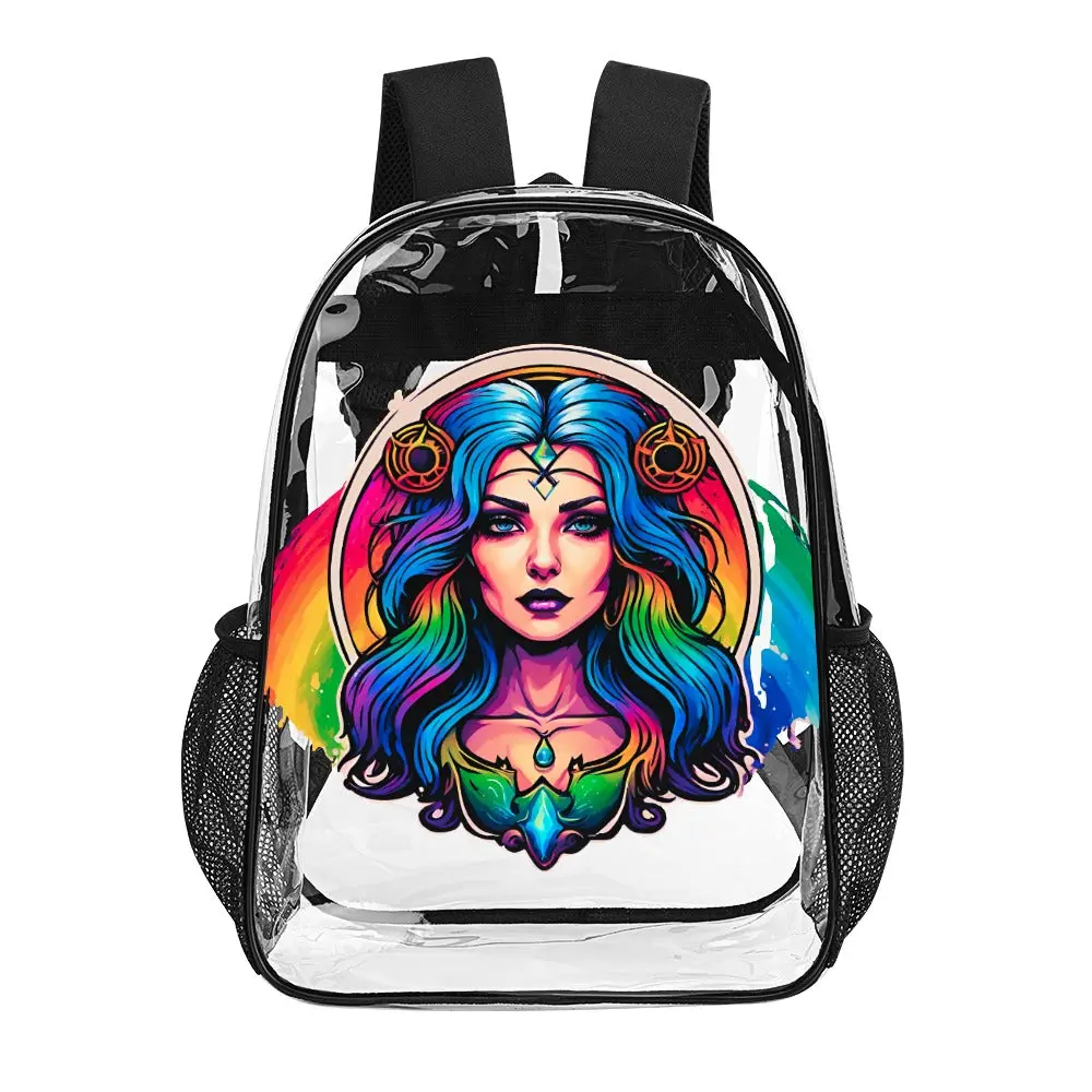 students Witchy Rainbow Goddess "Logo Girls" print Transparent Backpack school Bag 17 inch 2024 New