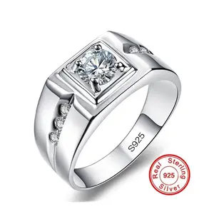 Solitaire male ring 925 Sterling silver 0.5ct AAAAA cz stone Engagement Wedding Band Rings for men Luxury Party Jewelry