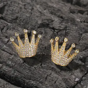 Iced Out Crown Stud Earrings - Premium Brass 5A+ Zircon Hiphop Drip for Men