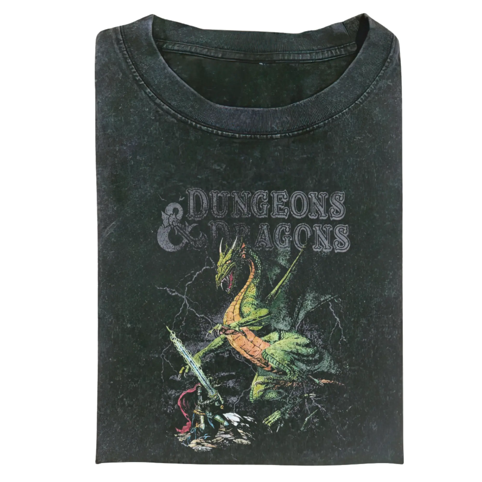 Vintage Companions Rules Green Dragon Tee, Dungeons & Dragons Graphic Fitted Shortleeve T-Shirt - Men's Black Round Neck Menswear, Dungeons & Dragons Movie Top, Vintage Clothing Gift For Book Lovers, Shortsleeve, Casual
