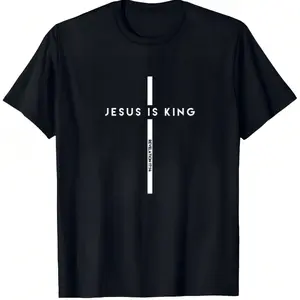 100% Cotton Casual Christian T-Shirt – Jesus Is King With Cross And King Of Kings Message Golf Gift T-Shirt For Men And Women