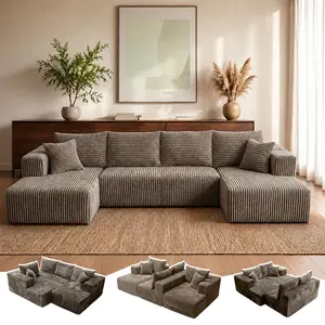 【2packages】134” Oversized U-Shaped Boneless Modular Sectional Sofa, Compressed Corduroy Cloud Couch with Deep Seat,Convertible Sleeper Sofa Bed for Living Room,No Assembly Required