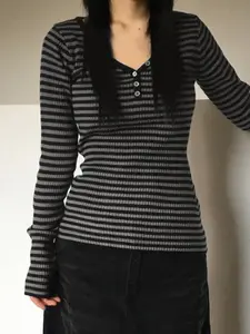 Vintage Versatile Striped Long Sleeve Top, Casual Fashion for All Seasons, Perfect for Layering & Styling