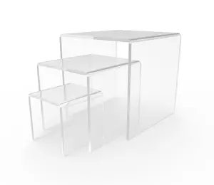 FixtureDisplays® Three Riser Combo 2", 3", 4" Cube 3-Sided Clear Plexiglass Pedestal Lucite Acrylic Display Risers Jewelry Showcase Fixtures - 1/8" Thick 16905-234-CLEAR-NF