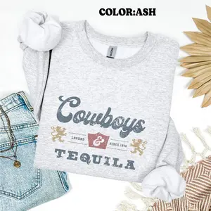 Cowboys and Tequila Sweatshirt - Country Style Crewneck Sweatshirt for Women Graphic Sweat Shirt Rodeo Vintage Western Apparel Gift for Her