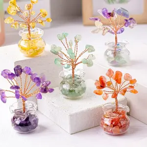 Home Decoration Artificial  Good Luck Money Tree Wholesale Natural [Crystal] Crushed Stone Money Tree Handmade Home and Car Decoration Craft Ornament Flower Decor Kit furnishing