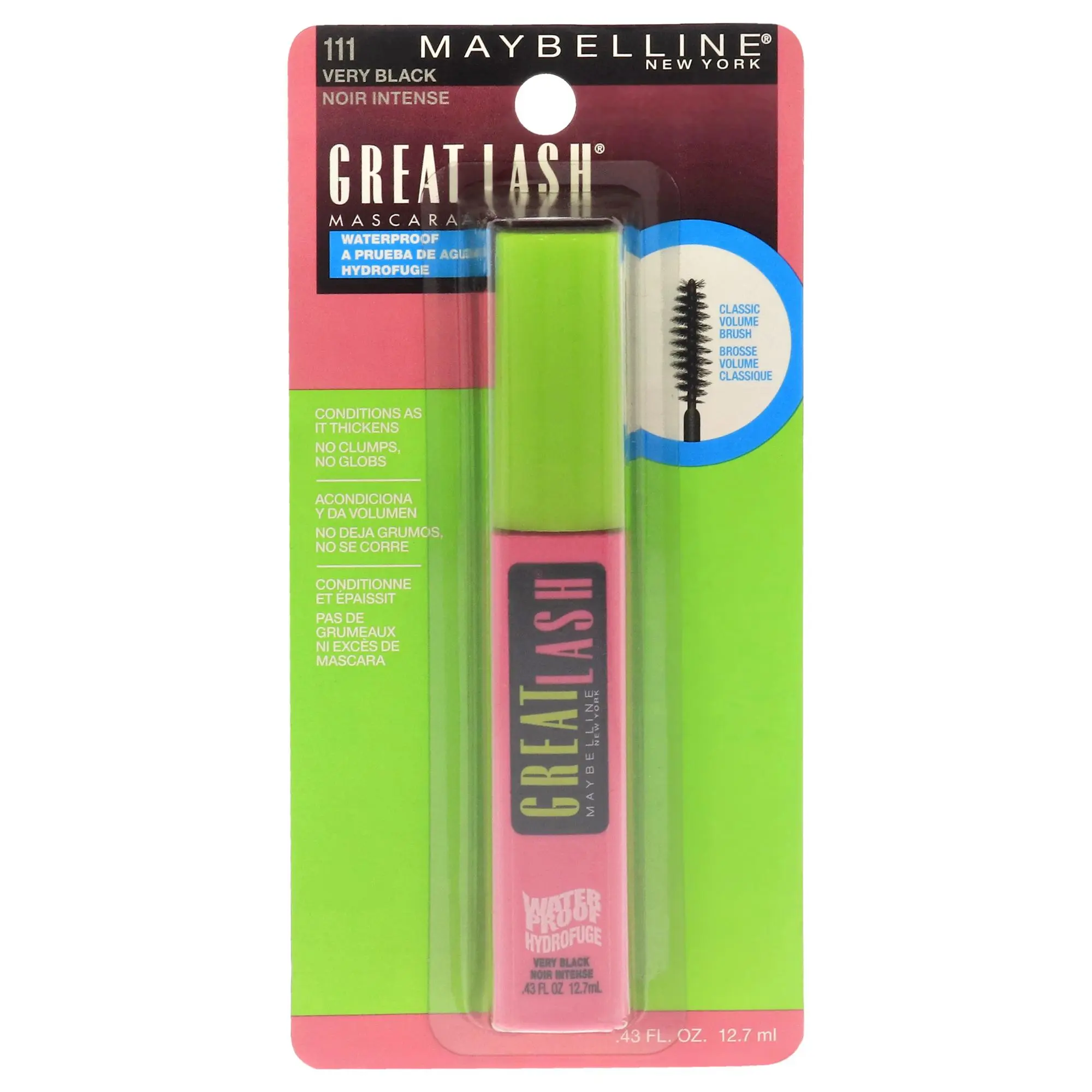 Great Lash Waterproof Mascara - 111 Very Black by Maybelline for Women - 0.43 oz Mascara