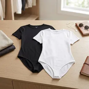 Women's Short Sleeve Round Neck Stretch Cotton Jersey Slim-Fit Tshirt Bodysuit (Pack of 2) - Comfortable Everyday Essential Basic Top for Casual Wear, Layering Under Shirts, Lightweight Soft Breathable Fabric