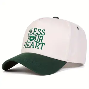 Unisex Letter BLESS YOUR HEART Embroidered Patchwork Baseball Cap Outdoor Sport Adjustable Sunscreen Ideal Gift