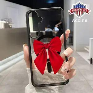 Magnetic Case Compatible with Galaxy S23 Ultra S24 Plus S25 S22+ FE Red Bow Delight Pattern Clear Acrylic Back Waterproof Lightweight Mobile Phone Cover for Girl