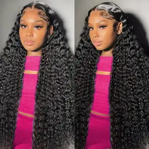 Water Wave 13x6 Lace Front Wigs Human Hair Pre Plucked with Baby Hair 180 Density Curly HD Transparent Lace Frontal Wigs Wet and Wavy Human Hair Wig for Women