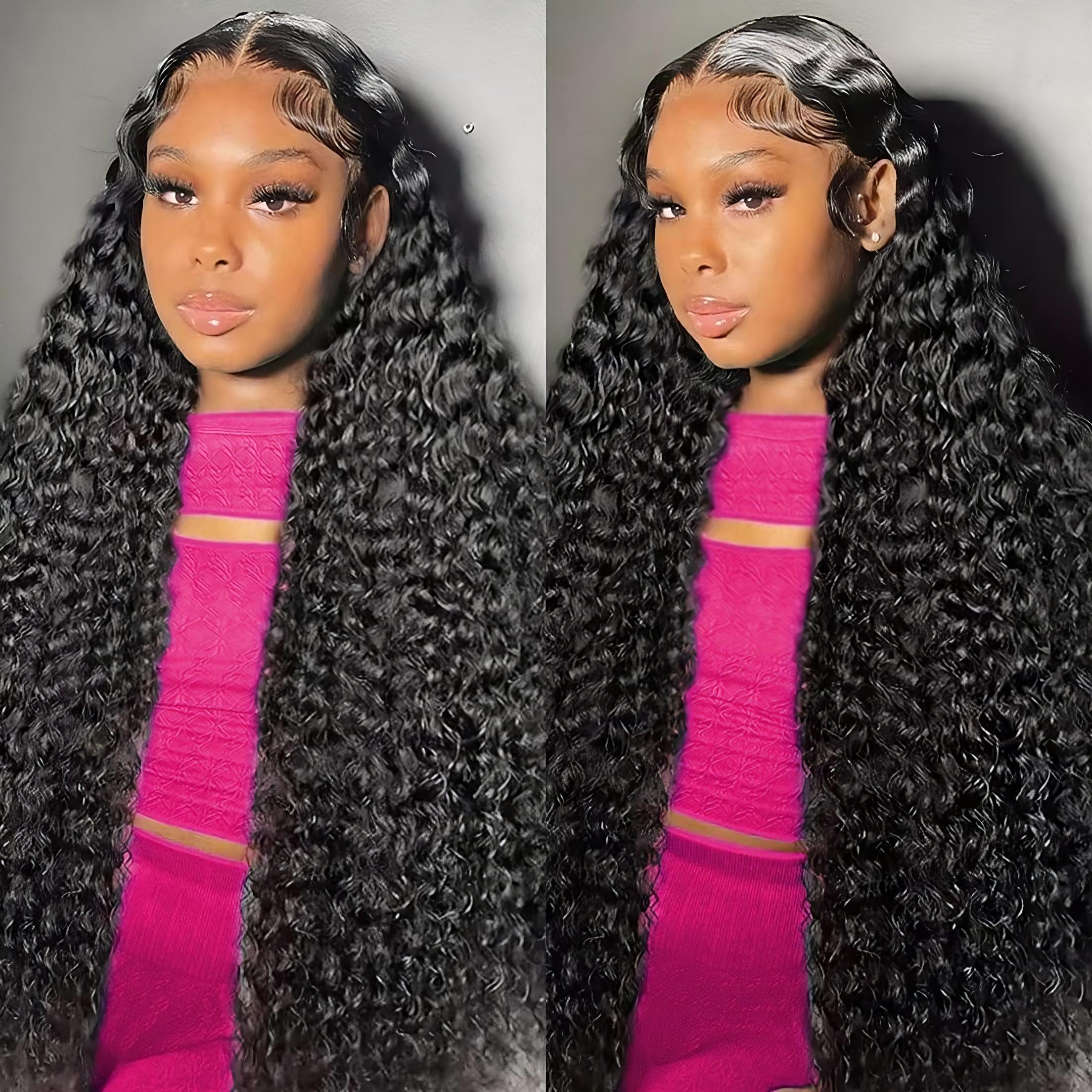 Water Wave 13x6 Lace Front Wigs Human Hair Pre Plucked with Baby Hair 180 Density Curly HD Transparent Lace Frontal Wigs