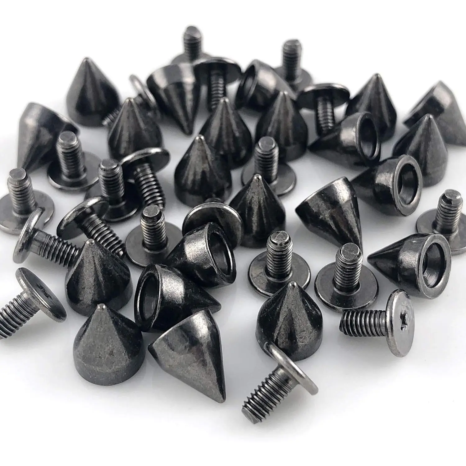 100 Sets 9MM Gun Metal Spikes and Studs Metal Bullet Cone Spikes Screw Back Leather Craft Rapid Rivet Screws Punk Studs and Spikes for Clothing Shoes Leather Belts Bag Rivets 11/32 Inch
