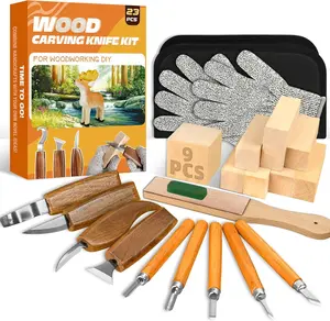 23pcs Wood Carving Kit with 4 Carving Knives 5 Detail Knives 9 Blocks Whittling Kit DIY Hobbies for Adults