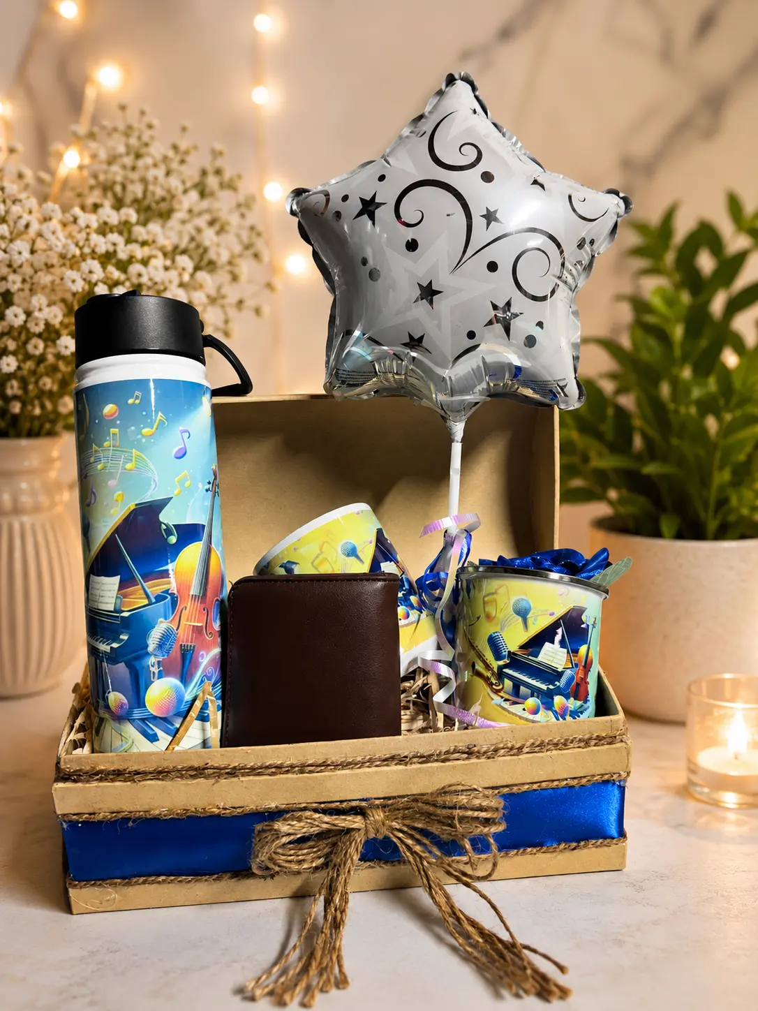 NORELD Music Lover Gift Basket | Personalized Tumbler, Mug, Wallet & Balloon Gift Set