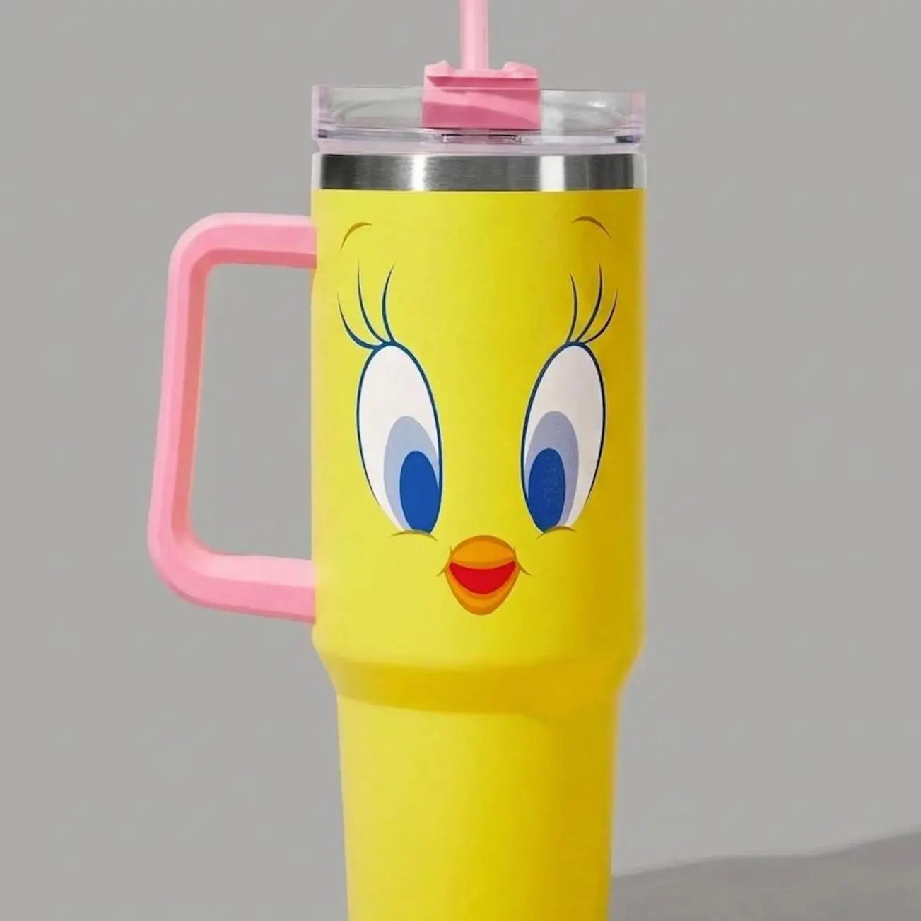 Looney Tunes Cartoon 40oz Tumbler with Handle, Insulated Stainless Steel Travel Mug with Straw, Cute Reusable Drinkware