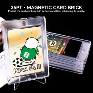 New Magnetic Card Holder For Trading Cards (35PT) - Clear Acrylic Protective Case, Trading Card Storage, UV Protection, Diamond Corner Design & Side Sloping Surface - Ideal For PTCG TCG Sports Star Anime Games Cartoon Collectible Cards