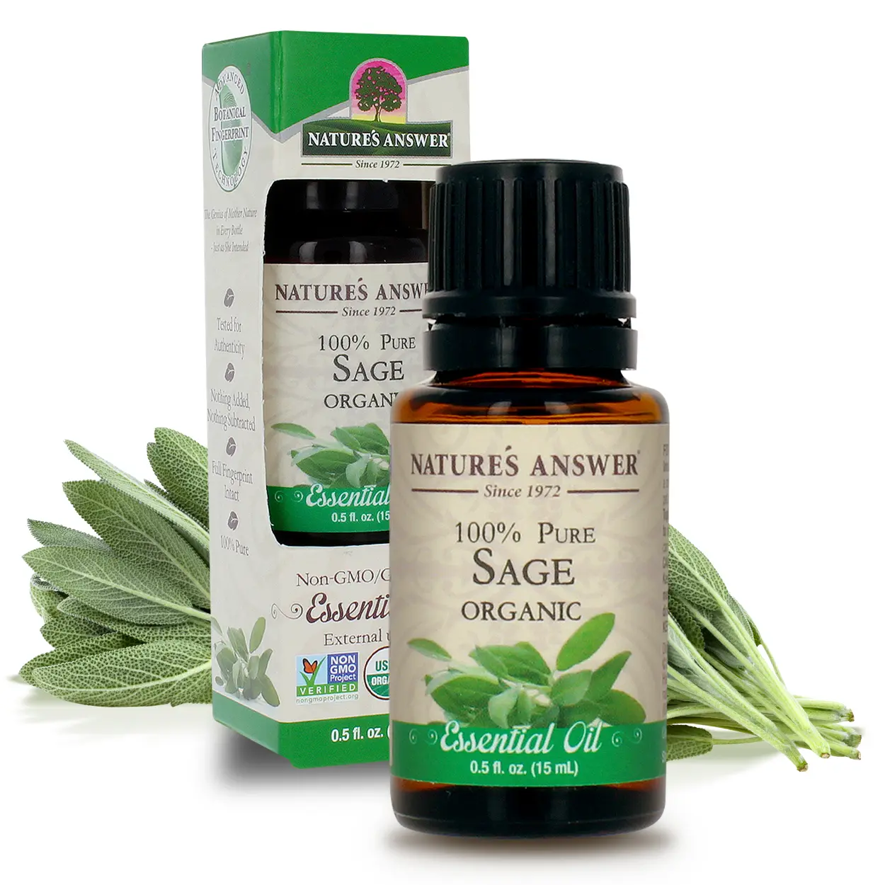Nature’s Answer USDA Organic Sage Essential Oil, 100% Pure, 0.5 fl oz. (15ml) | Natural Aromatherapy Oil for Diffuser/Humidifier, Steam Distilled | Made in USA