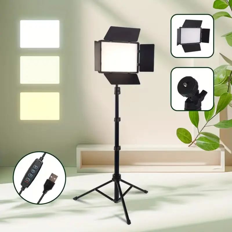 LED Video Light Kit 1-Pack, Professional Dimmable Photography Studio Light Equipped Barndoor & 60'' Tripod, Great for Live Streaming, Makeup, YouTube, TikTok Content Creation#SummerWins#BackToSchoolDeal